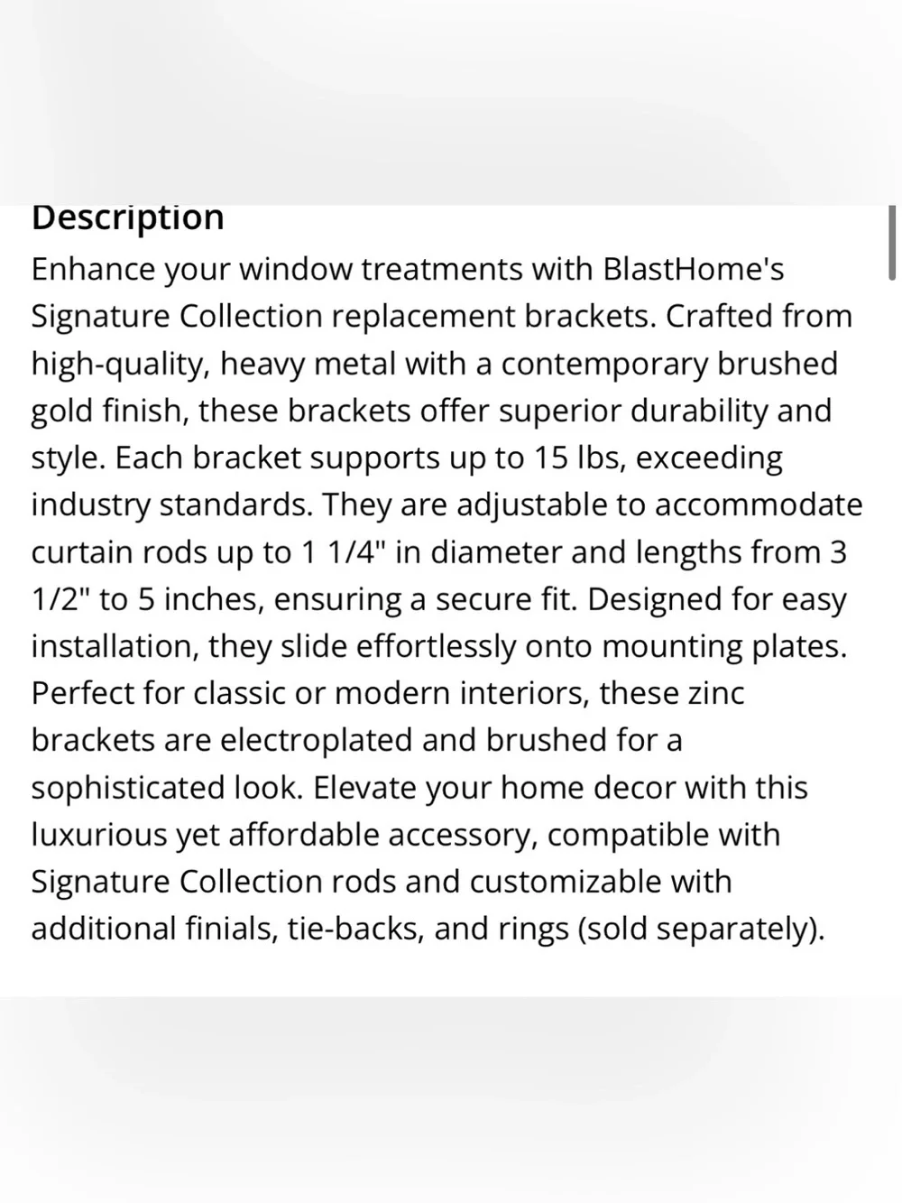 HEAVY METAL CURTAIN ROD REPLACEMENT BRACKETS - BRUSHED GOLD